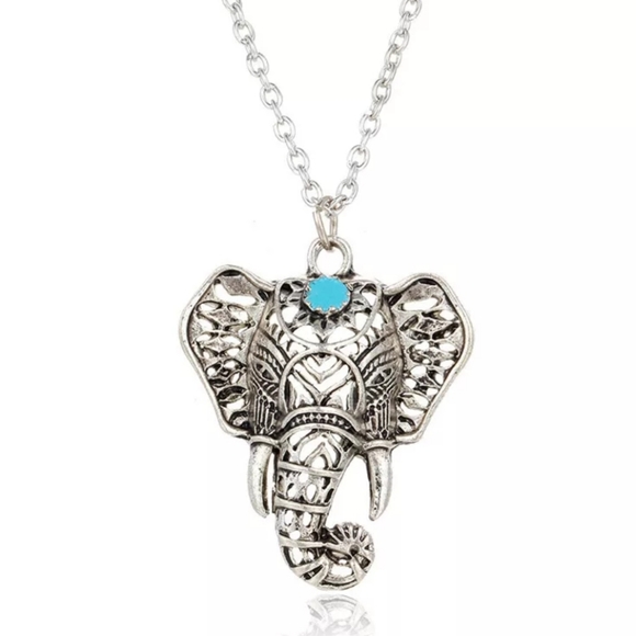 Silver and Blue Rhinestone Pendant Necklace - Picture 2 of 2